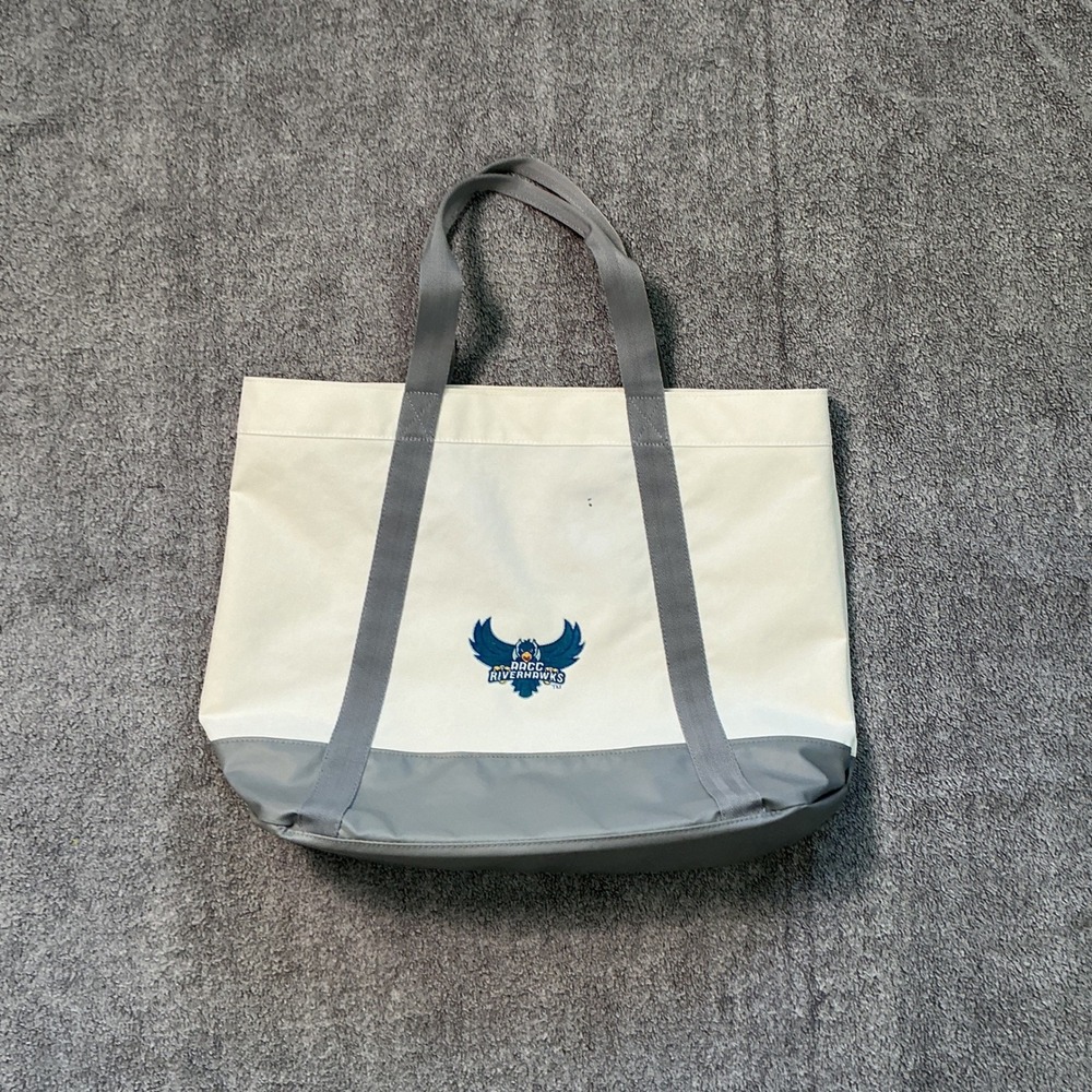 AACC Riverhawks Tote Bag Canvas Collegiate Logo Shoulder Bag Cream Grey